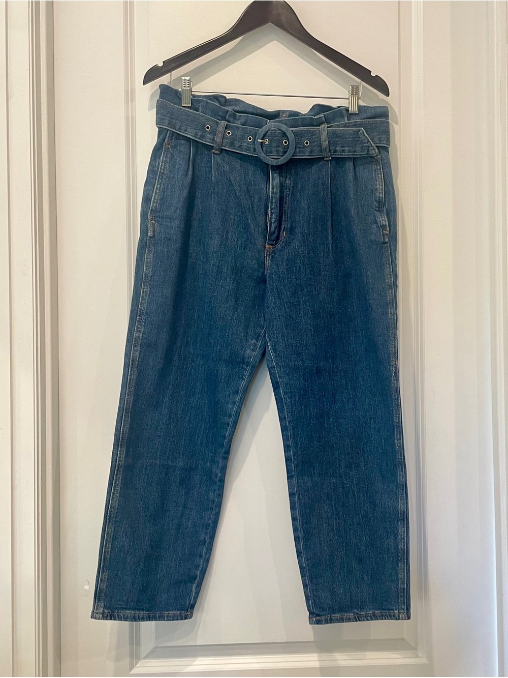 Jag Jeans High-Waist Cropped Belted Jeans in Dark Blue